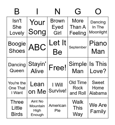 70s Bingo Card