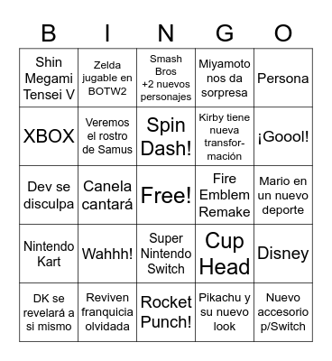 Dante - Nintendo E3 2021 Bingo Card