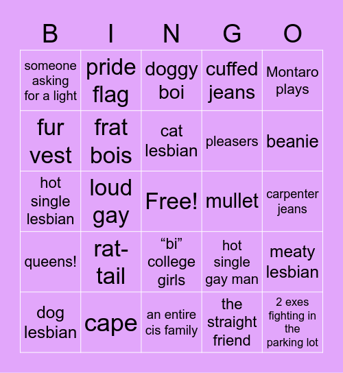 Bar at Pride Bingo Card