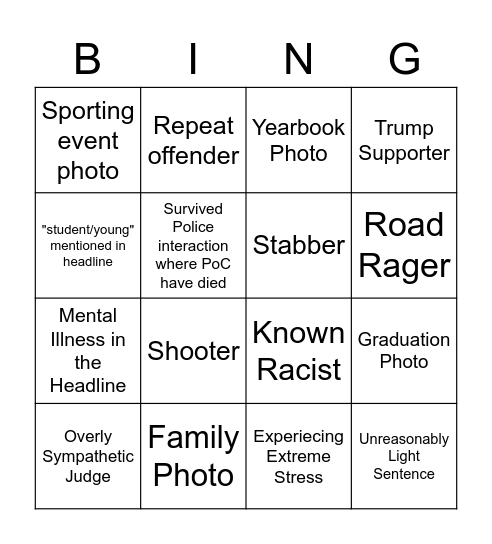 White Terrorism Bingo Card