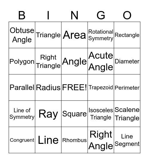 Geometry Bingo Card