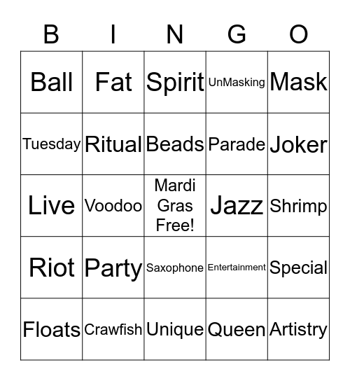 Mardi Gras Bingo Card