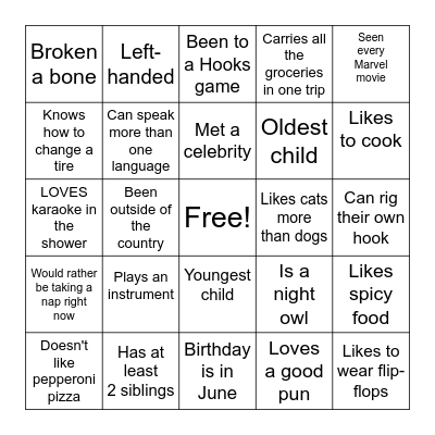 Human Bingo! Bingo Card