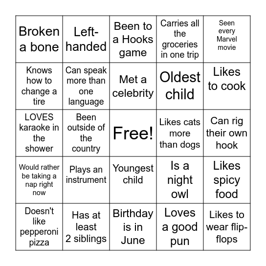 Human Bingo! Bingo Card