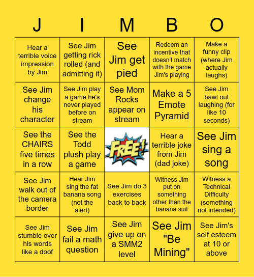 Ten Hour Stream JIMBO Bingo Card