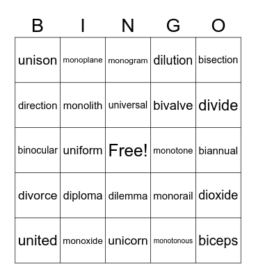 uni-di Bingo Card