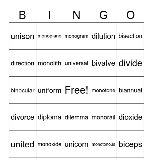 uni-di Bingo Card