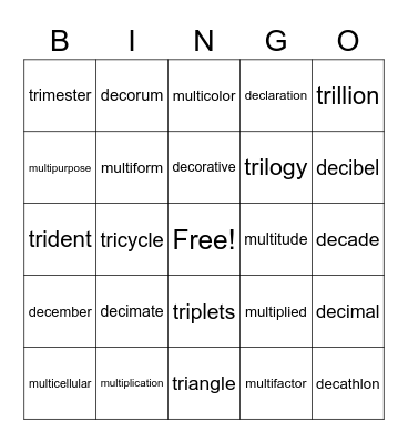 tri - deci Bingo Card