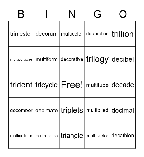 tri - deci Bingo Card