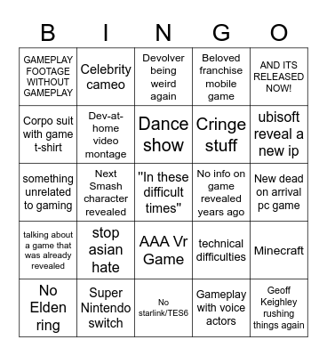 E3 2021 Bingo Card