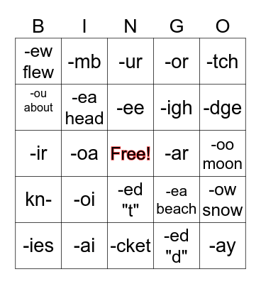 Letterland Bingo Card