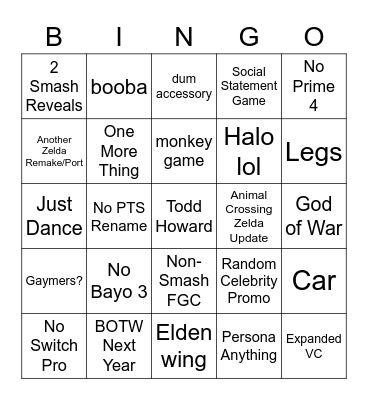 E3 Bingo Card