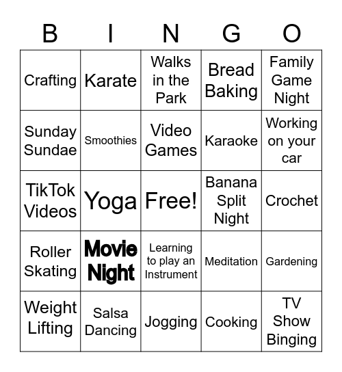 Quarantine Hobby BINGO Card