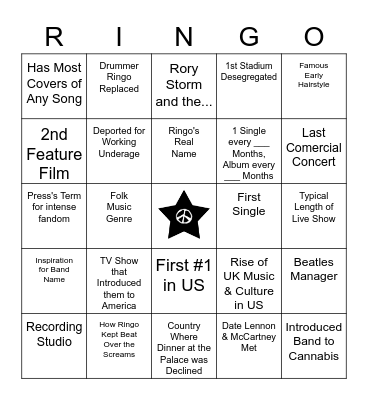 Ringo Bingo ... Night One Bingo Card