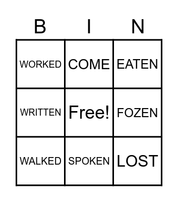 REGULAR AND IRREGULAR VERBS Bingo Card
