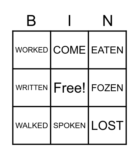 REGULAR AND IRREGULAR VERBS Bingo Card