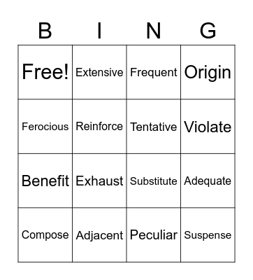 Vocabulary BINGO Card