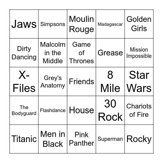 R.L. Bingo- What's That Show or Movie? Bingo Card
