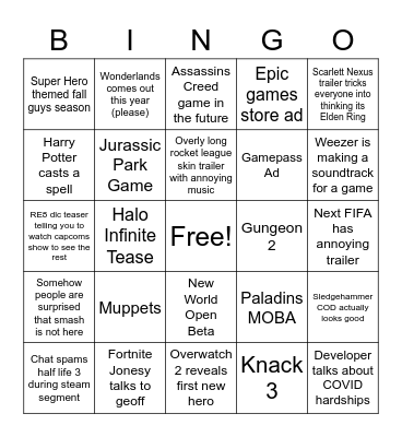 Cummer Games Fest Bingo Card