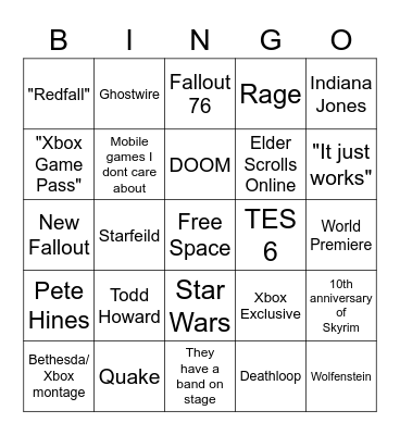 Bethesda E3 Bingo Card