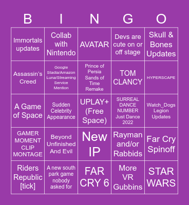 RaccoonViolet's Ubisoft Forward Bingo Card
