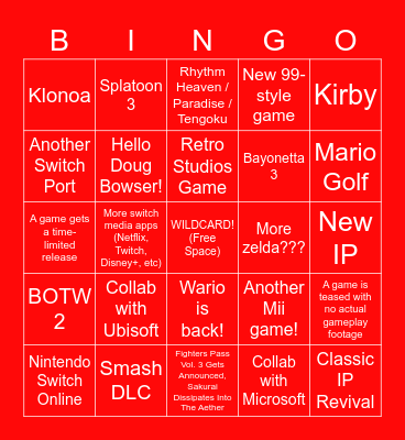 RaccoonViolet's Nintendo Direct Bingo Card