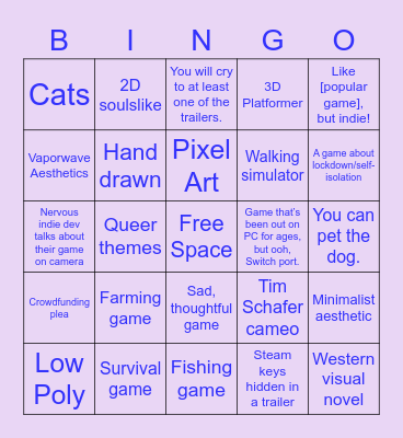 RaccoonViolet's Indie Game Bingo Card