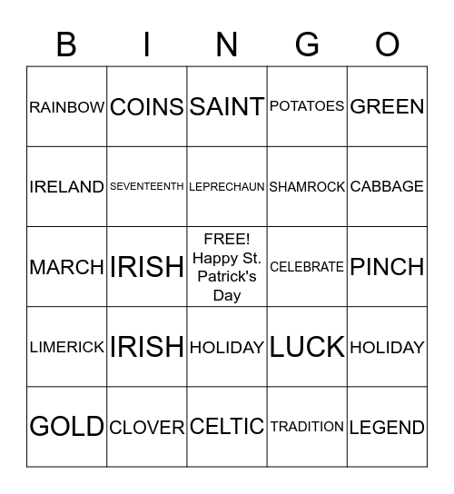 ST. PATRICK'S DAY Bingo Card