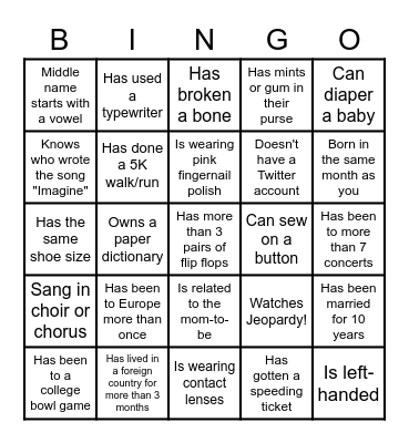 Find the Guest Bingo Card