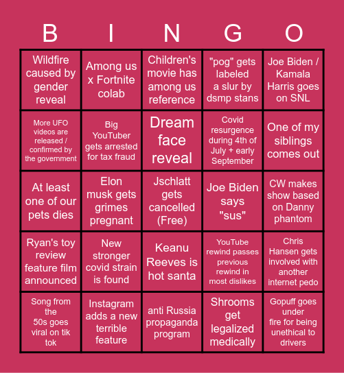 2nd 1/2 of 2021 bingo Card