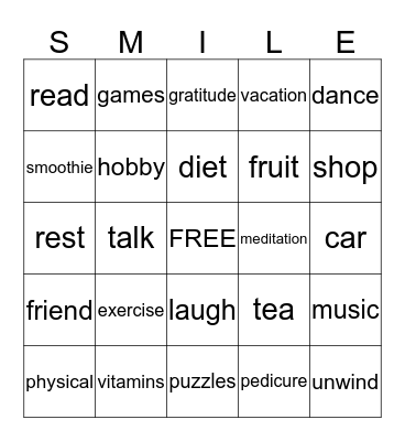 SMILE BINGO                                       Bingo Card