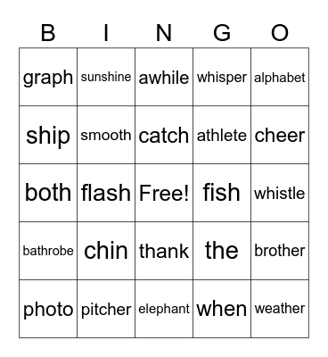 th ch sh wh ph Bingo Card