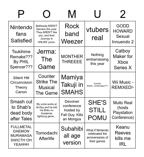 Totally Real E3 Bingo Board - MaturePurple Bingo Card