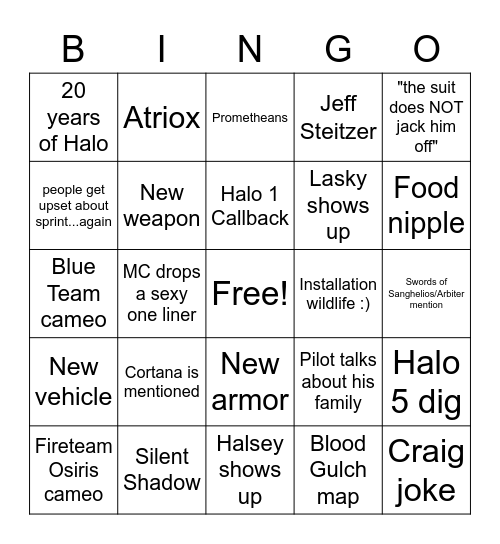 E3 Halo Infinite Bingo Card