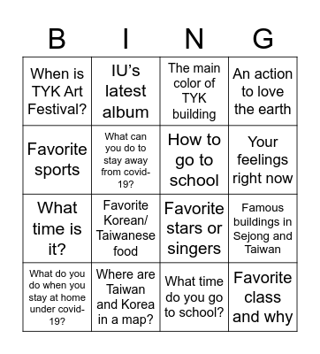Get to Know Na sung & TYK Bingo Card