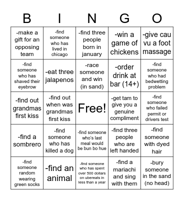 Family Scavenger Bingo Card