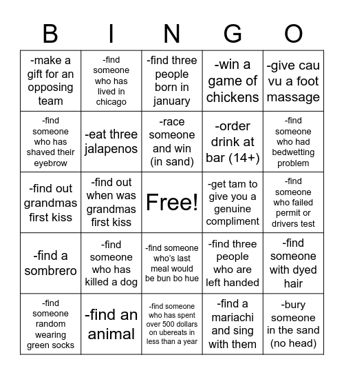 Family Scavenger Bingo Card
