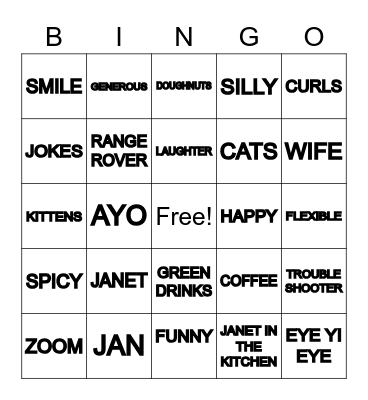 JANET'S BIRTHDAY BINGO! Bingo Card