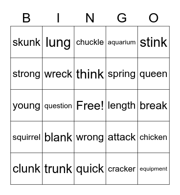 nk ng qu ck Bingo Card