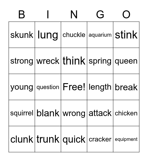 nk ng qu ck Bingo Card