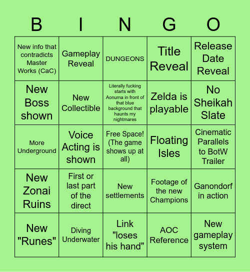 BotW Sequel Bingo Card