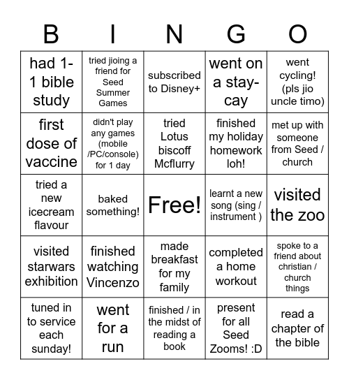 heightened awareness bingo Card