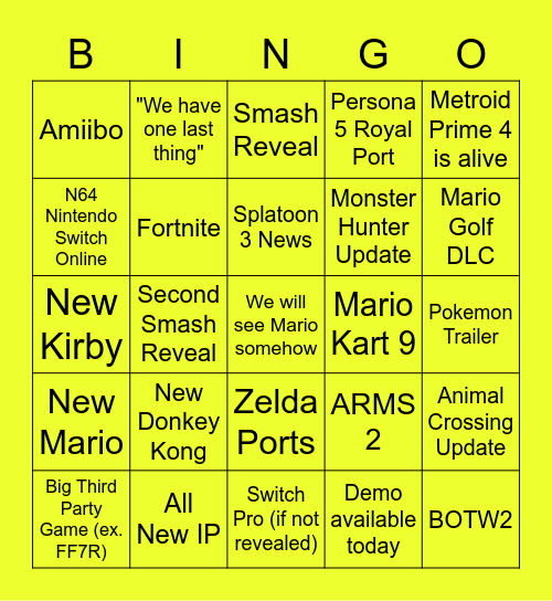 e3 Bingo Card