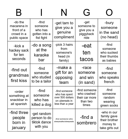 Family Scavenger/Bingo Card