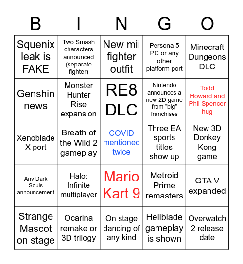 E3 Bingo Card