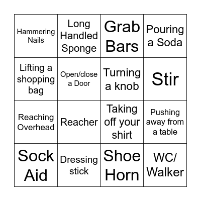 Occupational Therapy Bingo Card