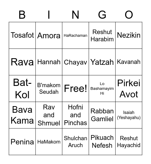 Kitah Zayin Review Bingo Card