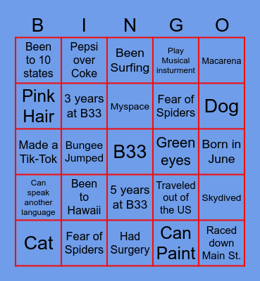 Bubba's 33 Bingo Card