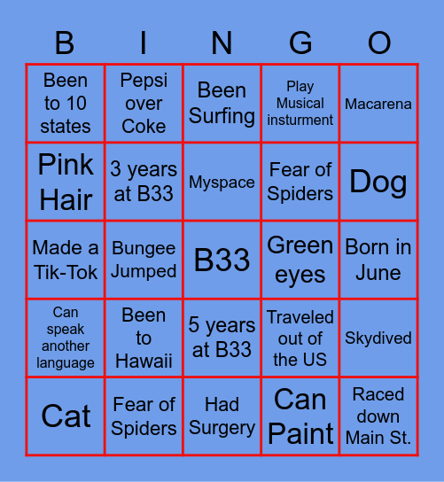 Bubba's 33 Bingo Card