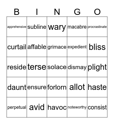 VOCABULARY Bingo Card